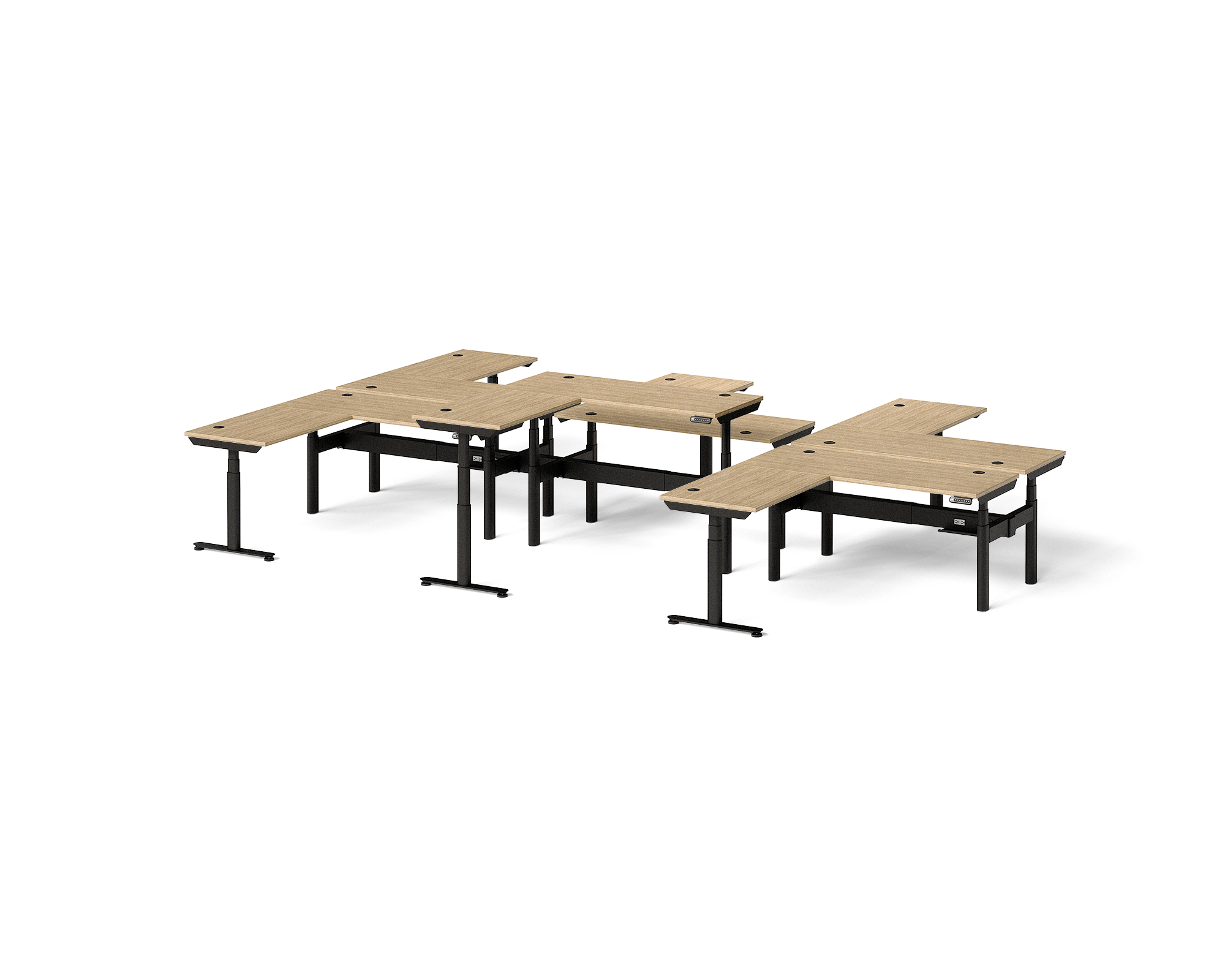 Sol L-Shaped Adjustable-Height Desks for 6