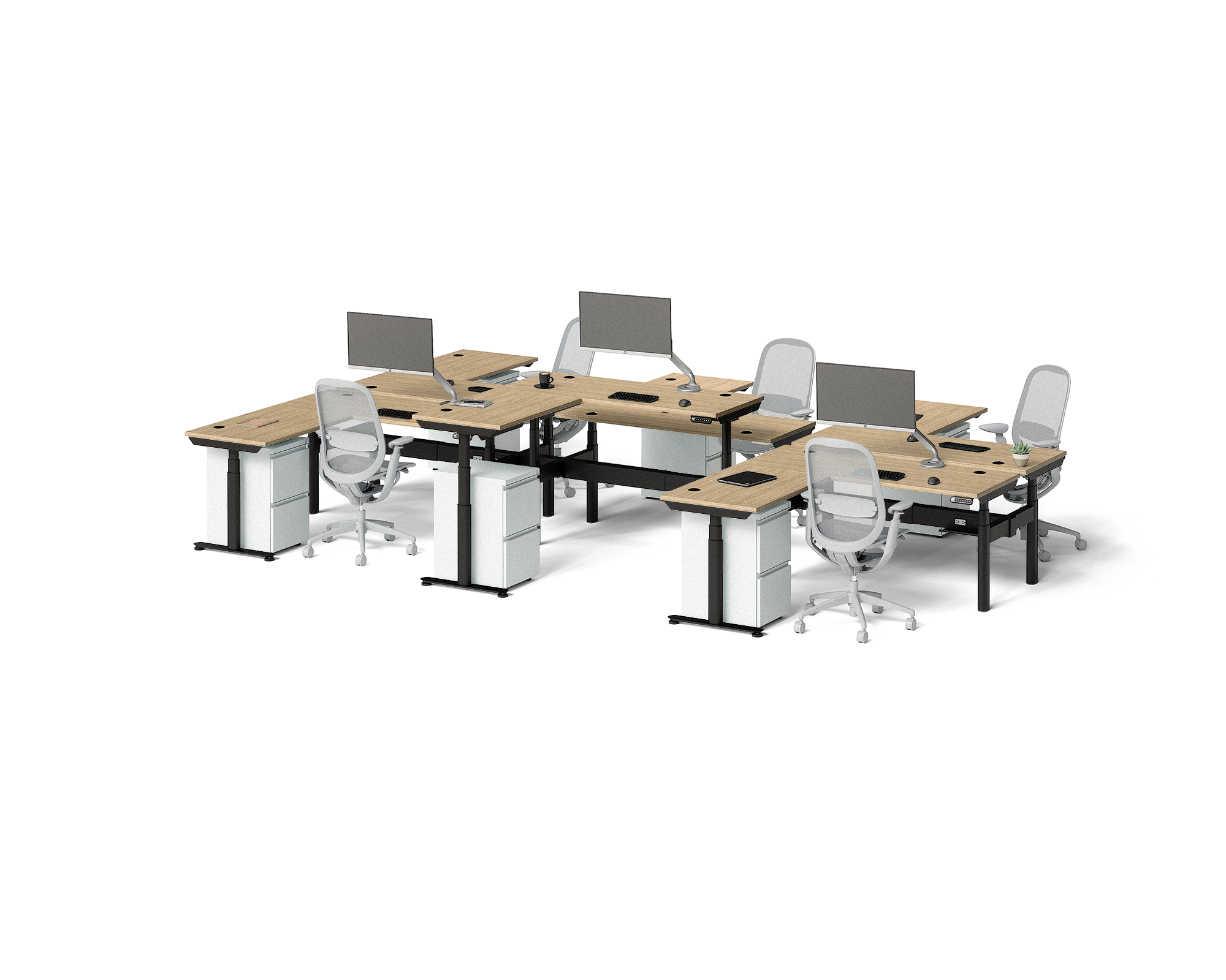 Sol L-Shaped Adjustable-Height Desks for 6