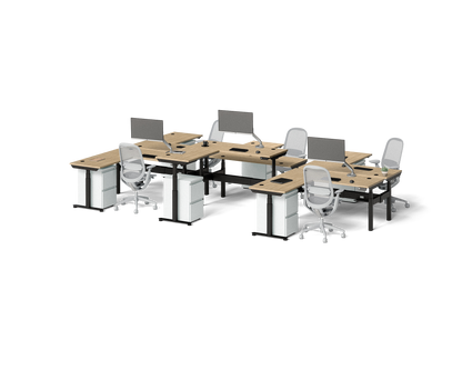 Sol L-Shaped Adjustable-Height Desks for 6