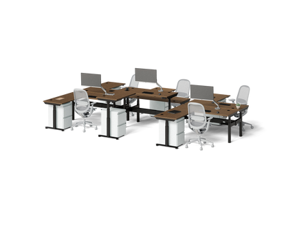Sol L-Shaped Adjustable-Height Desks for 6