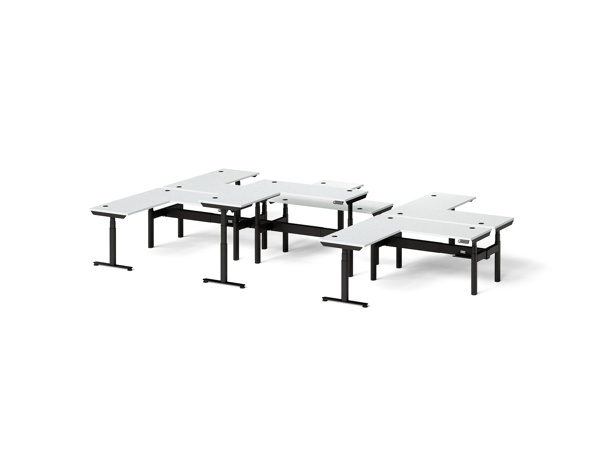 Sol L-Shaped Adjustable-Height Desks for 6