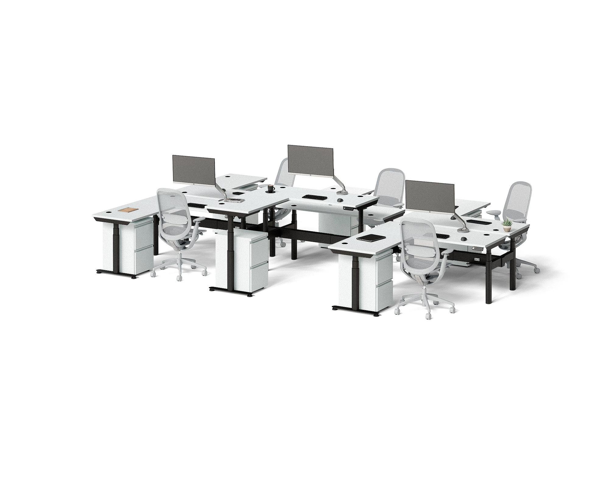Sol L-Shaped Adjustable-Height Desks for 6