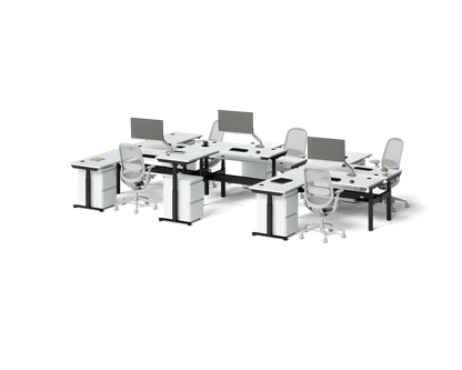 Sol L-Shaped Adjustable-Height Desks for 6