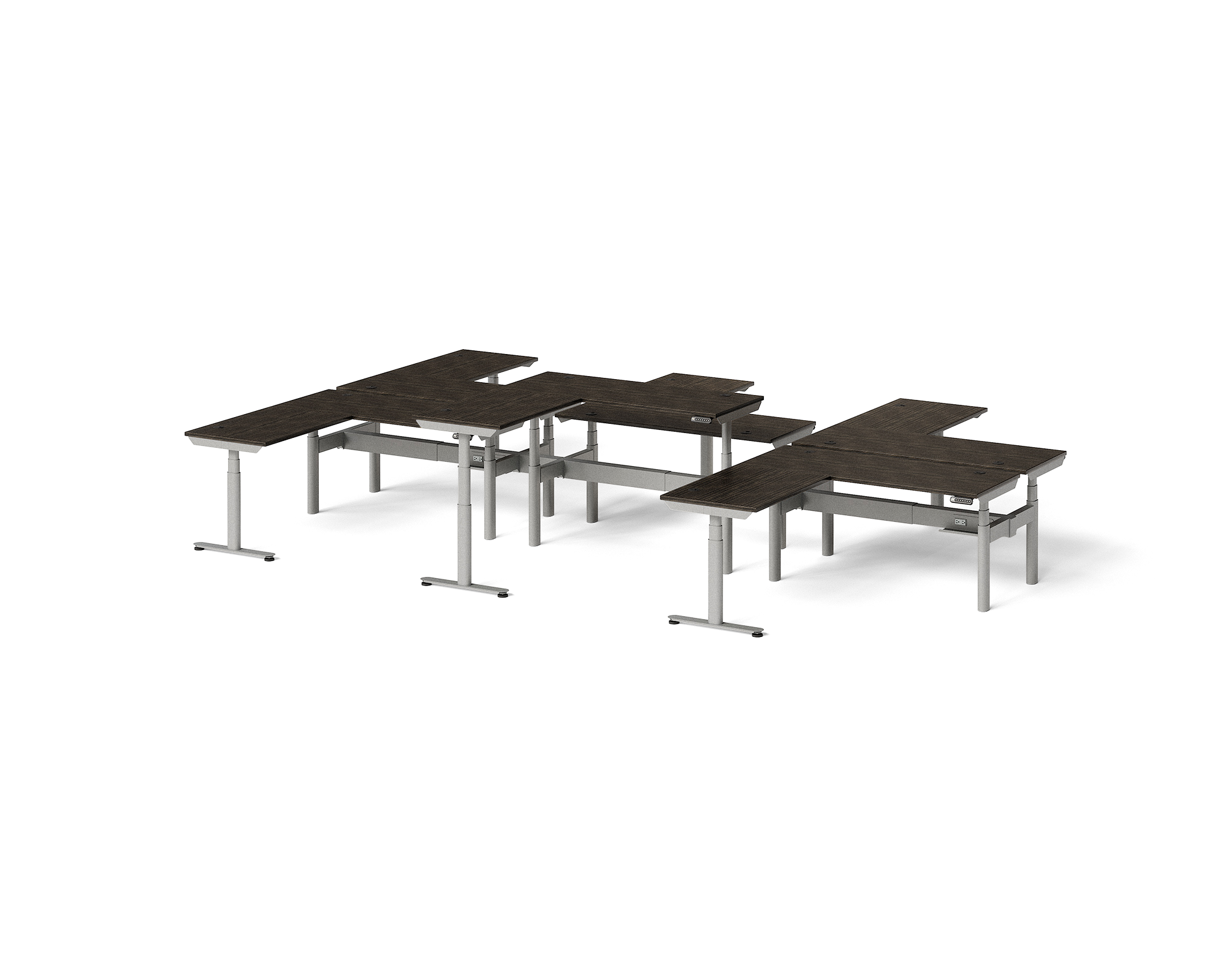 Sol L-Shaped Adjustable-Height Desks for 6