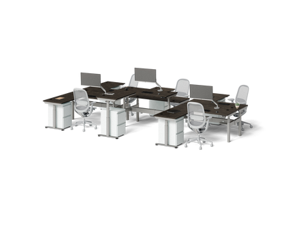 Sol L-Shaped Adjustable-Height Desks for 6