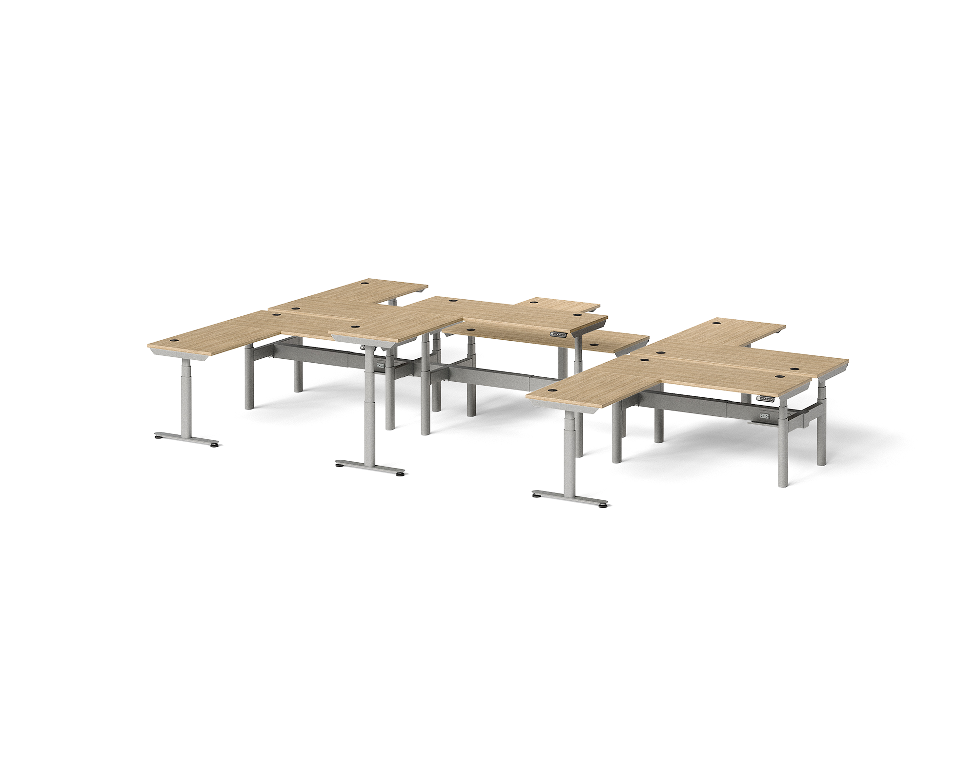 Sol L-Shaped Adjustable-Height Desks for 6