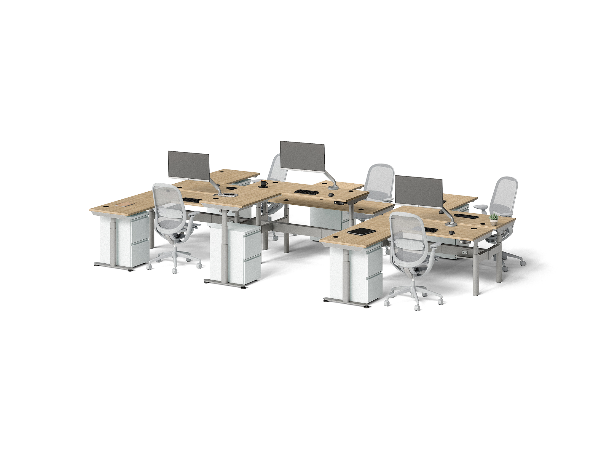 Sol L-Shaped Adjustable-Height Desks for 6