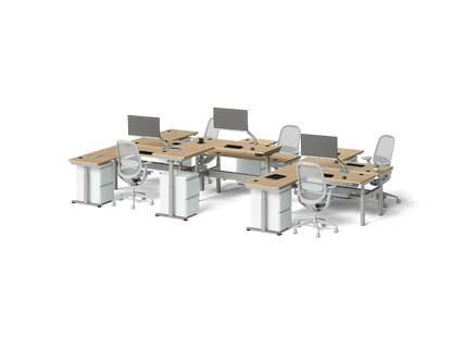 Sol L-Shaped Adjustable-Height Desks for 6