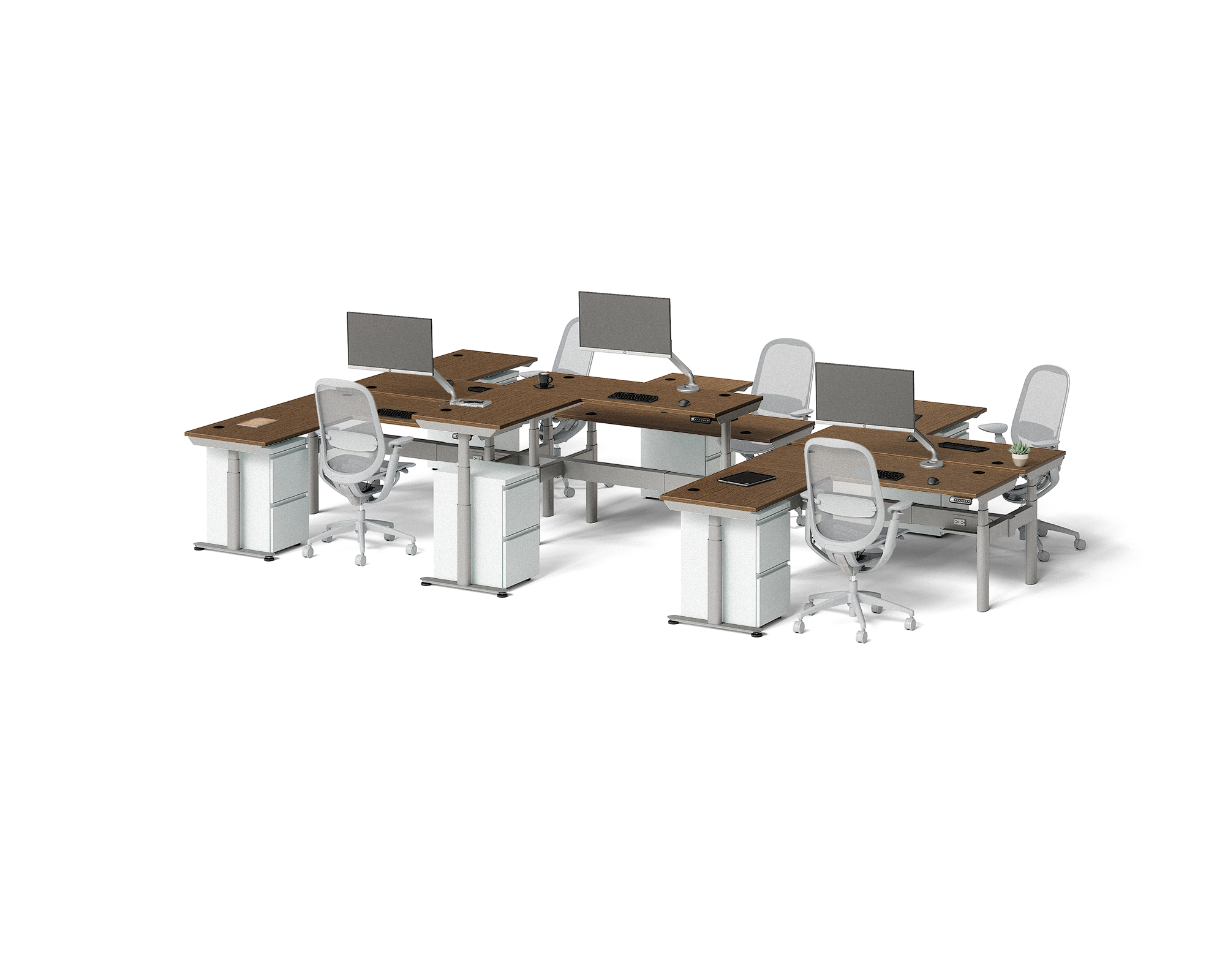 Sol L-Shaped Adjustable-Height Desks for 6