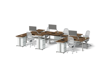 Sol L-Shaped Adjustable-Height Desks for 6