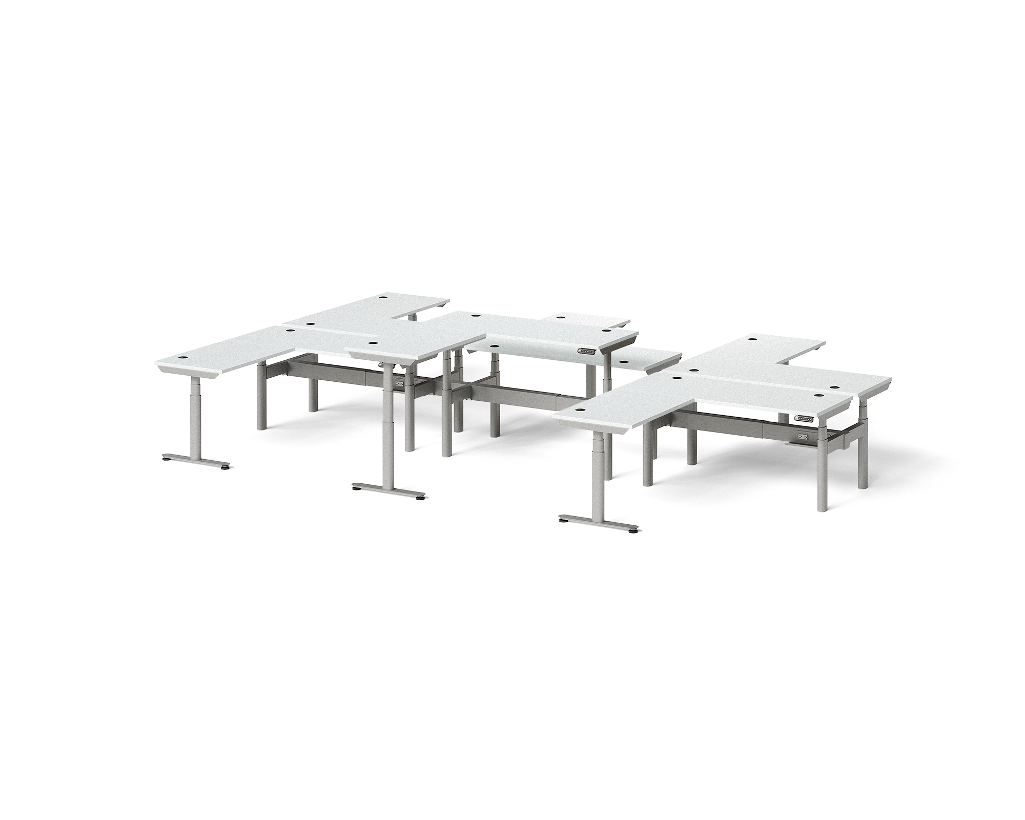 Sol L-Shaped Adjustable-Height Desks for 6