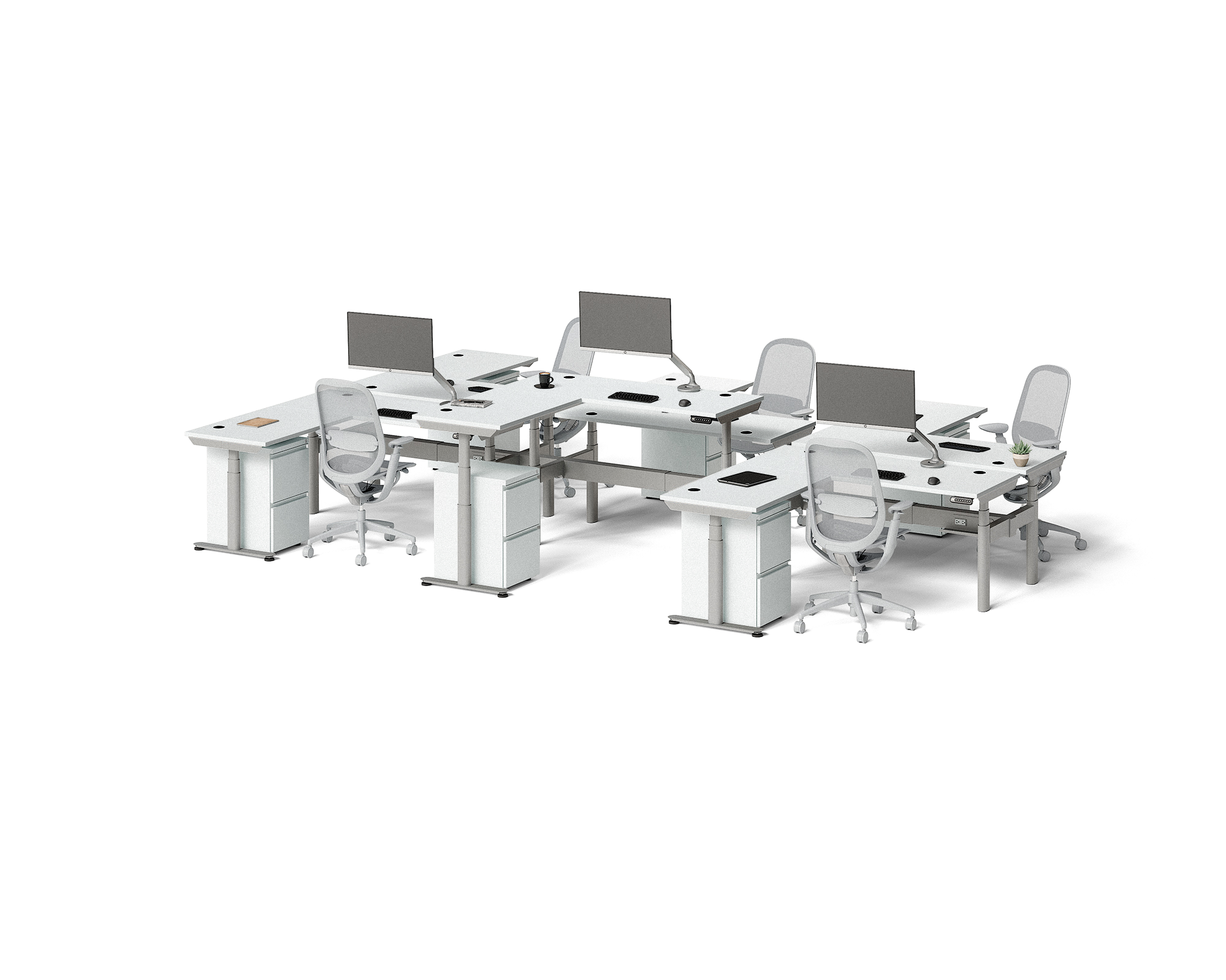 Sol L-Shaped Adjustable-Height Desks for 6