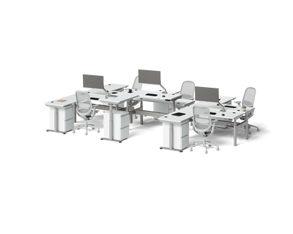 Sol L-Shaped Adjustable-Height Desks for 6