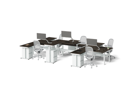 Sol L-Shaped Adjustable-Height Desks for 6