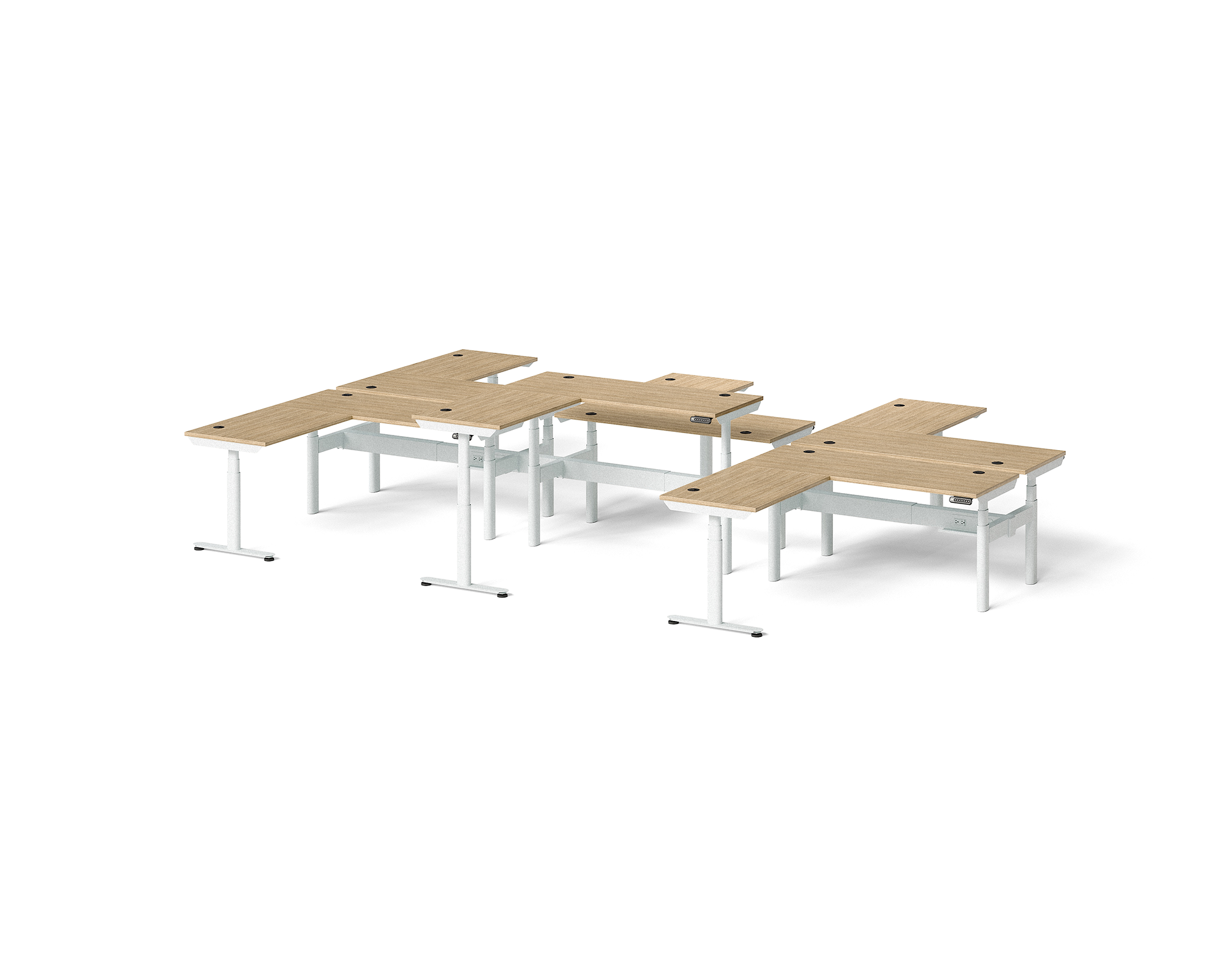 Sol L-Shaped Adjustable-Height Desks for 6