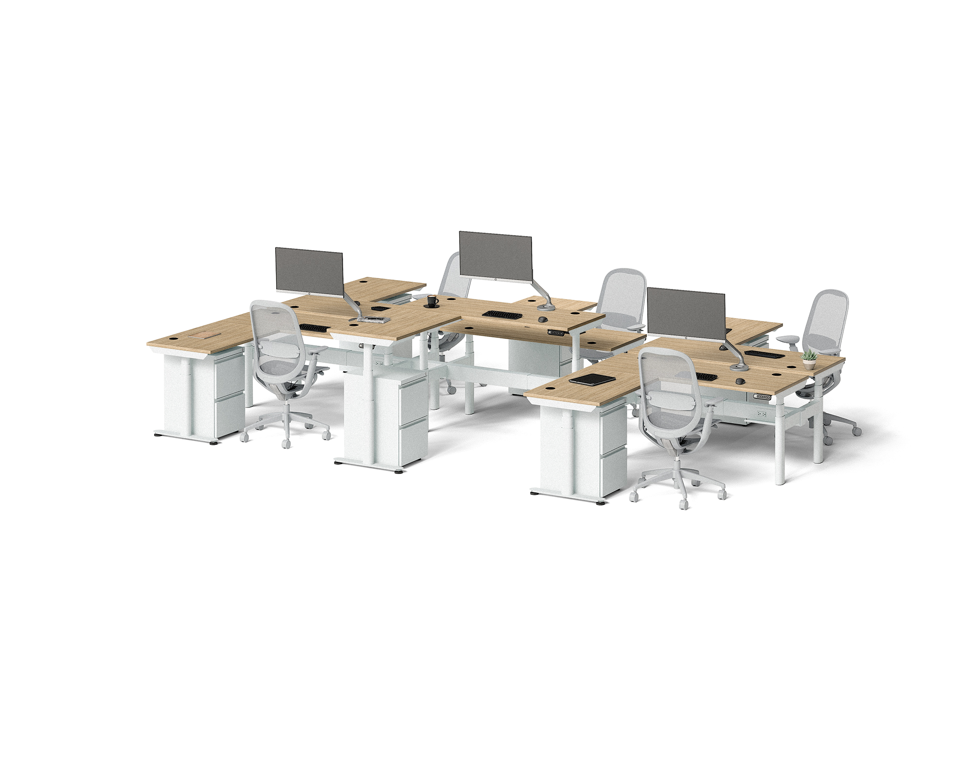 Sol L-Shaped Adjustable-Height Desks for 6