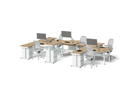 Sol L-Shaped Adjustable-Height Desks for 6