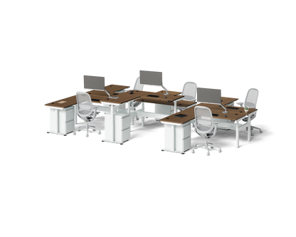 Sol L-Shaped Adjustable-Height Desks for 6