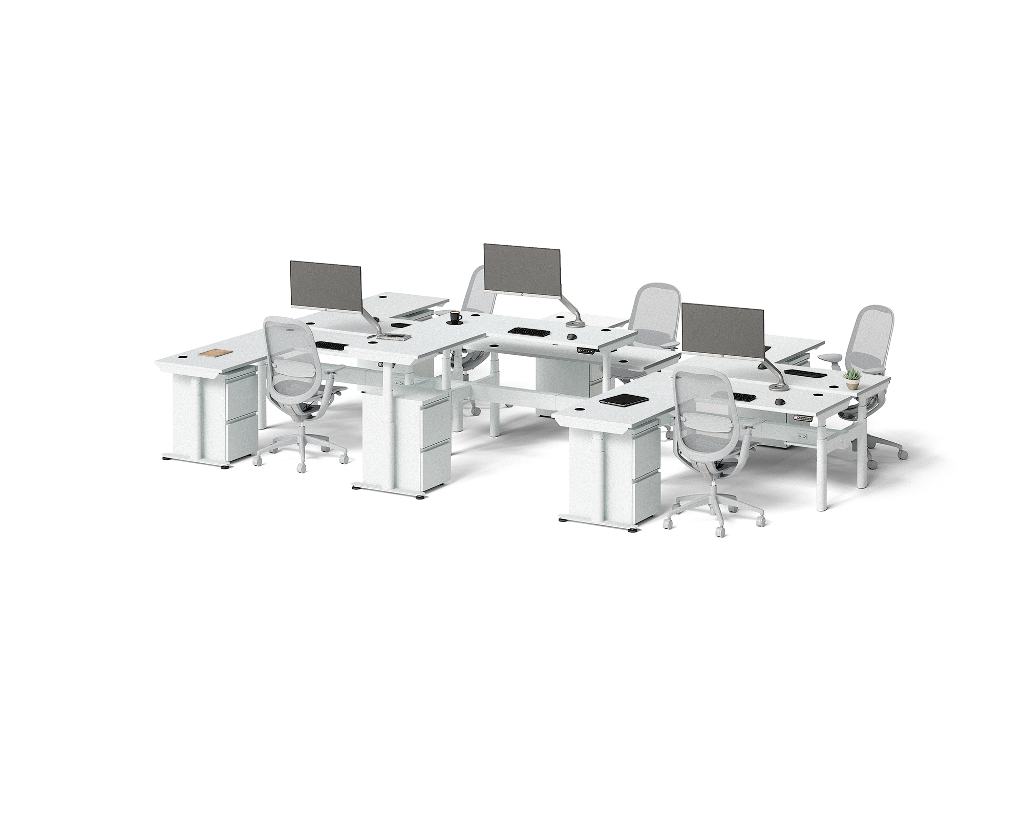 Sol L-Shaped Adjustable-Height Desks for 6