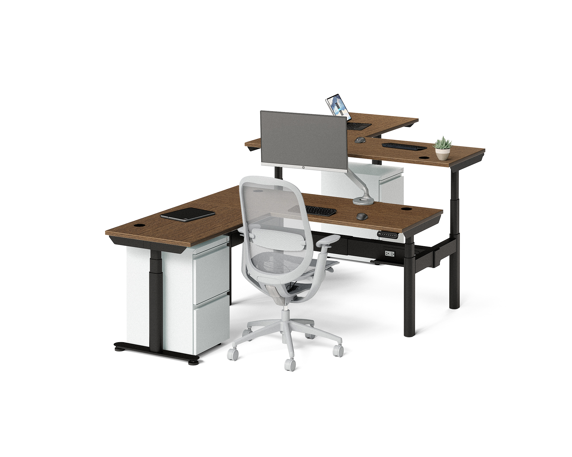 Sol L-Shaped Adjustable-Height Desks for 2