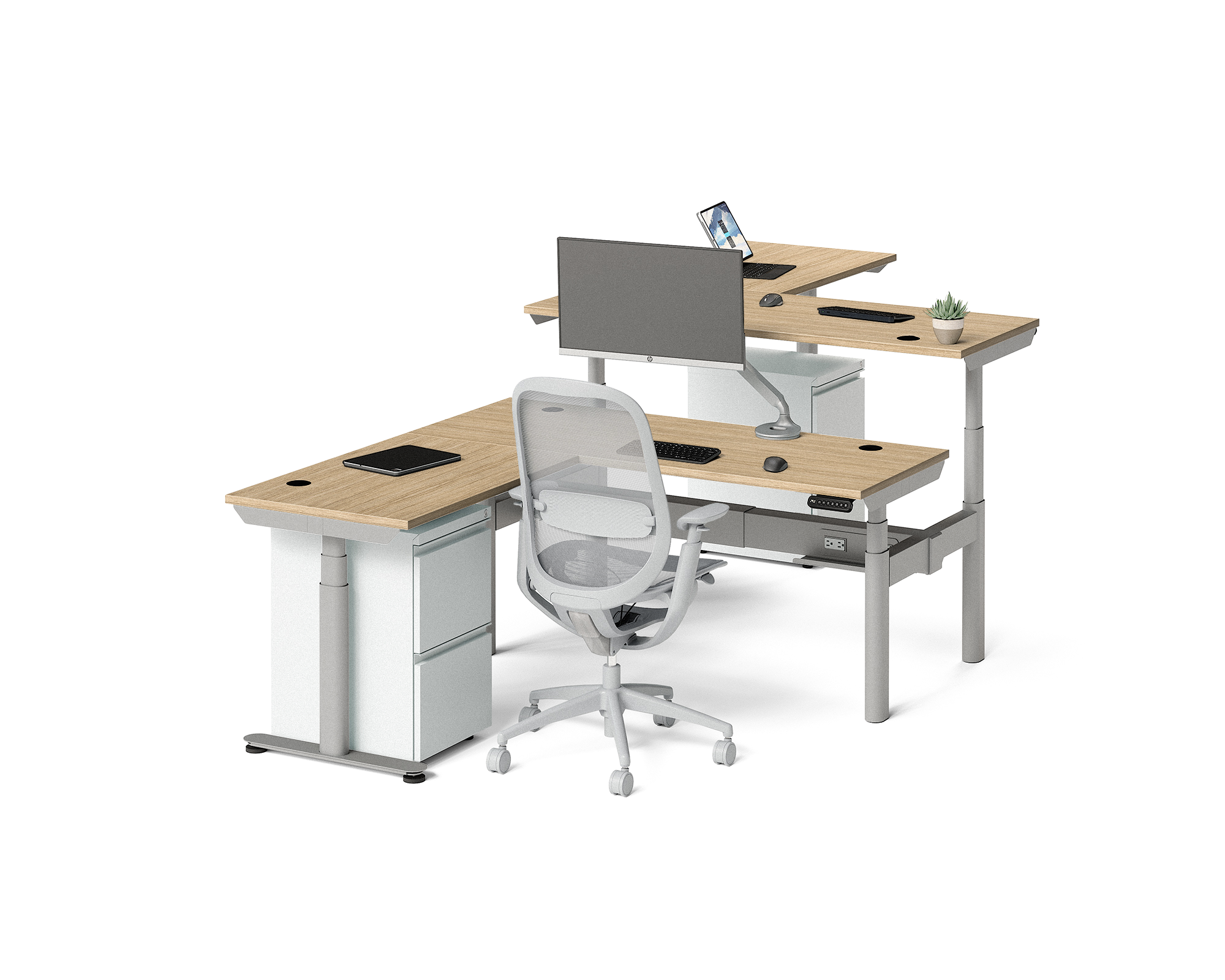 Sol L-Shaped Adjustable-Height Desks for 2