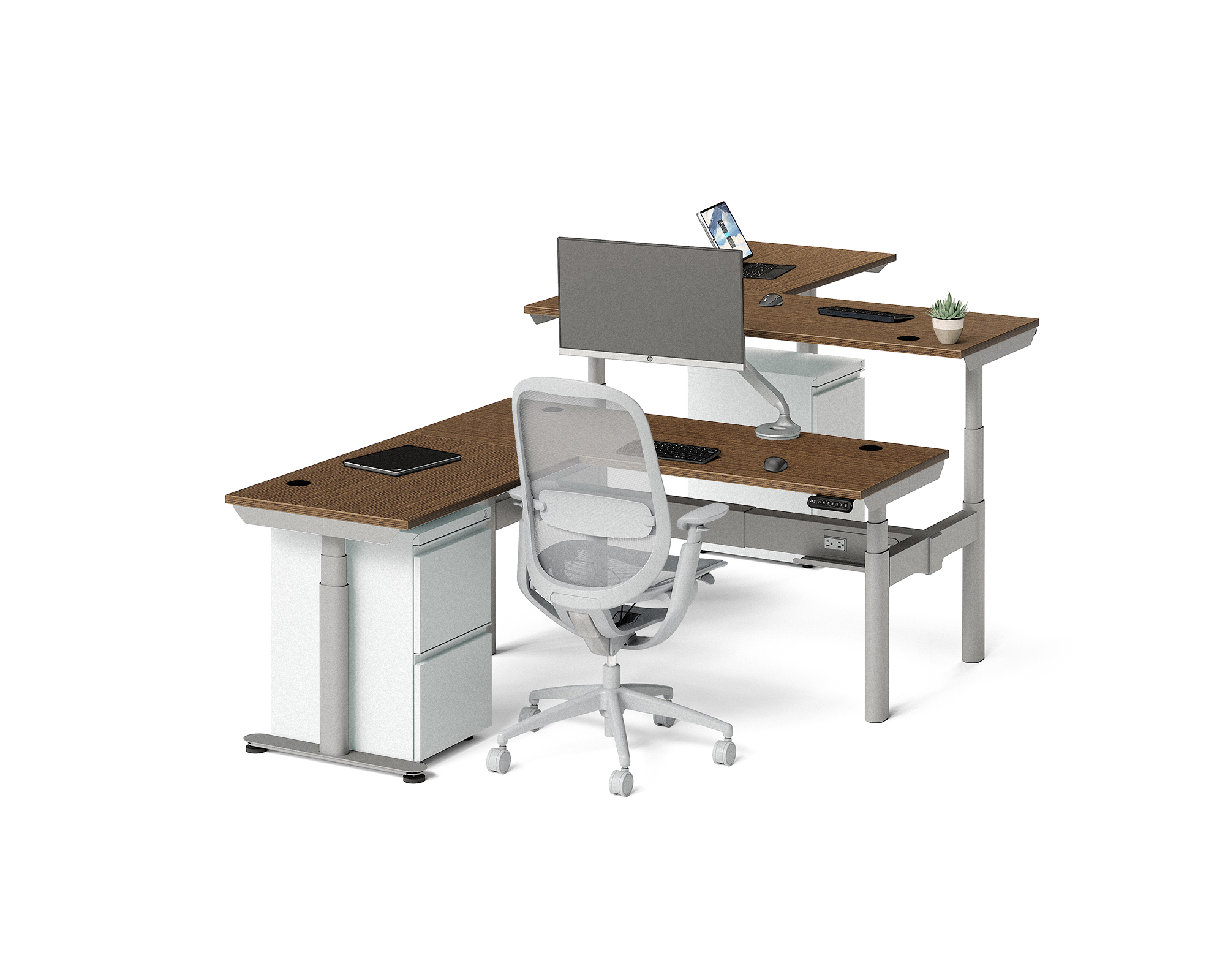 Sol L-Shaped Adjustable-Height Desks for 2