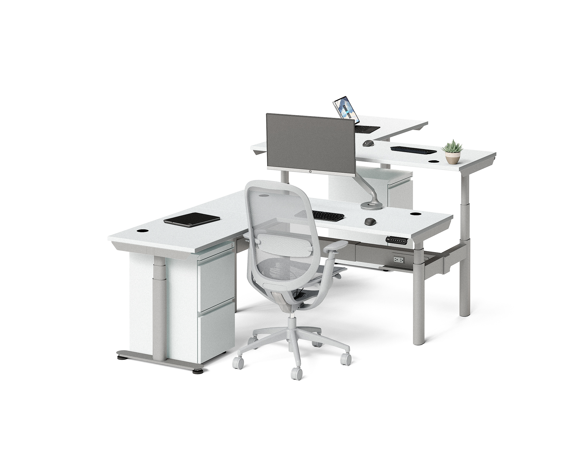 Sol L-Shaped Adjustable-Height Desks for 2