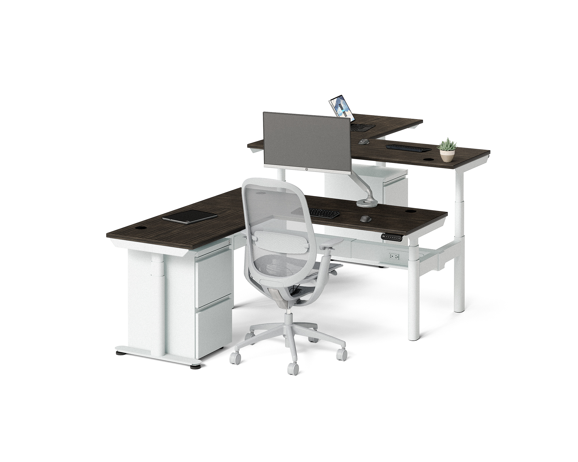 Sol L-Shaped Adjustable-Height Desks for 2