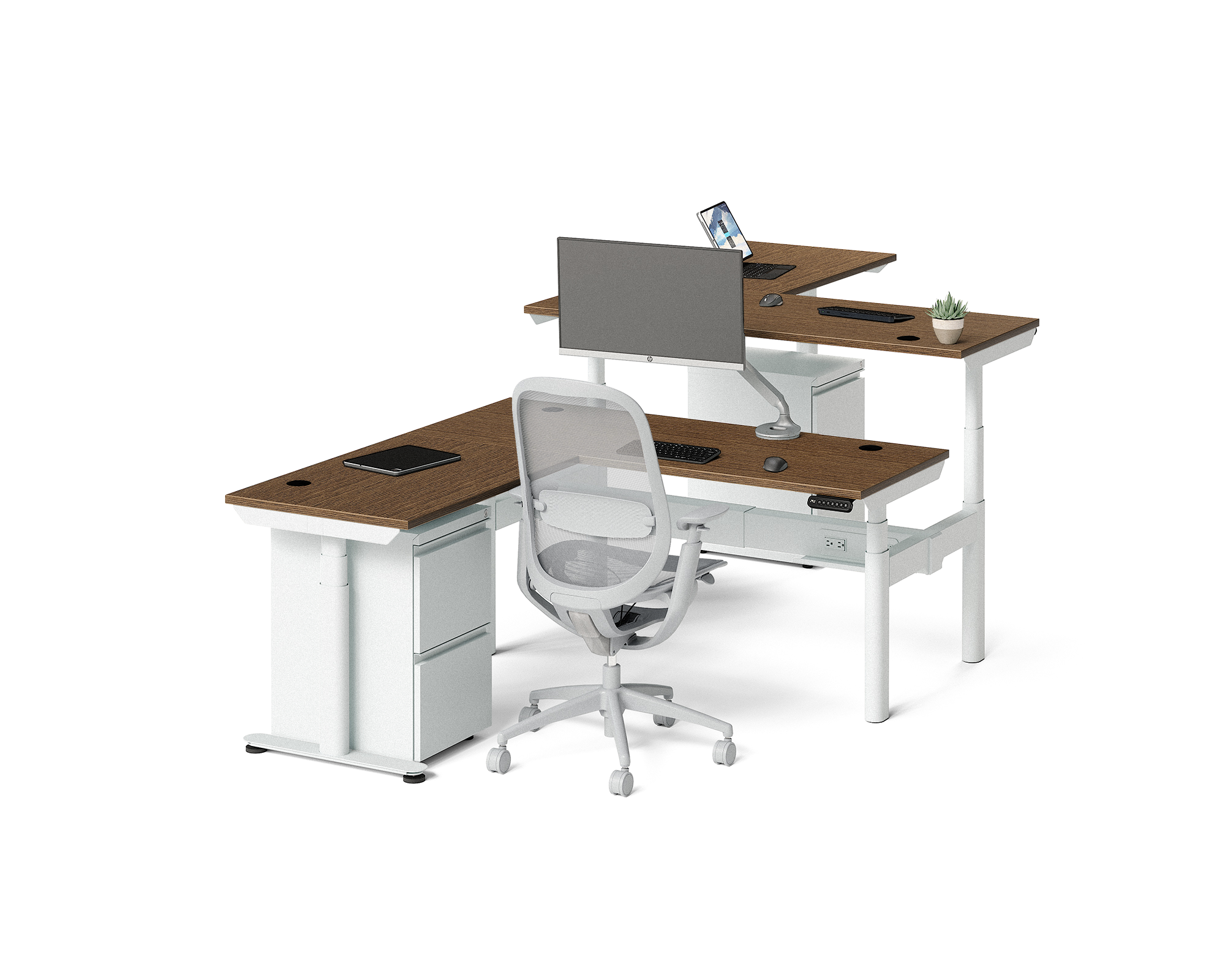 Sol L-Shaped Adjustable-Height Desks for 2