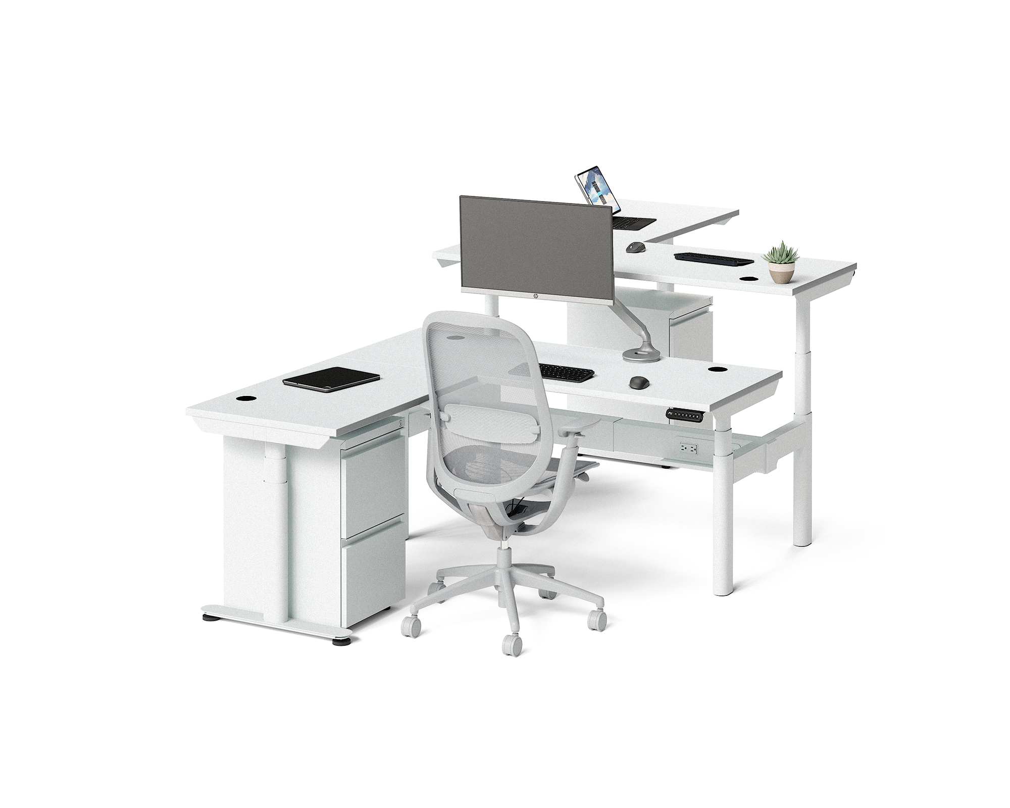 Sol L-Shaped Adjustable-Height Desks for 2