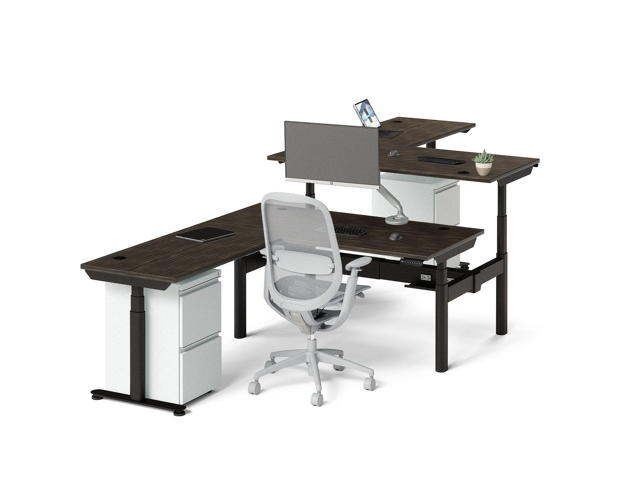 Sol L-Shaped Adjustable-Height Desks for 2
