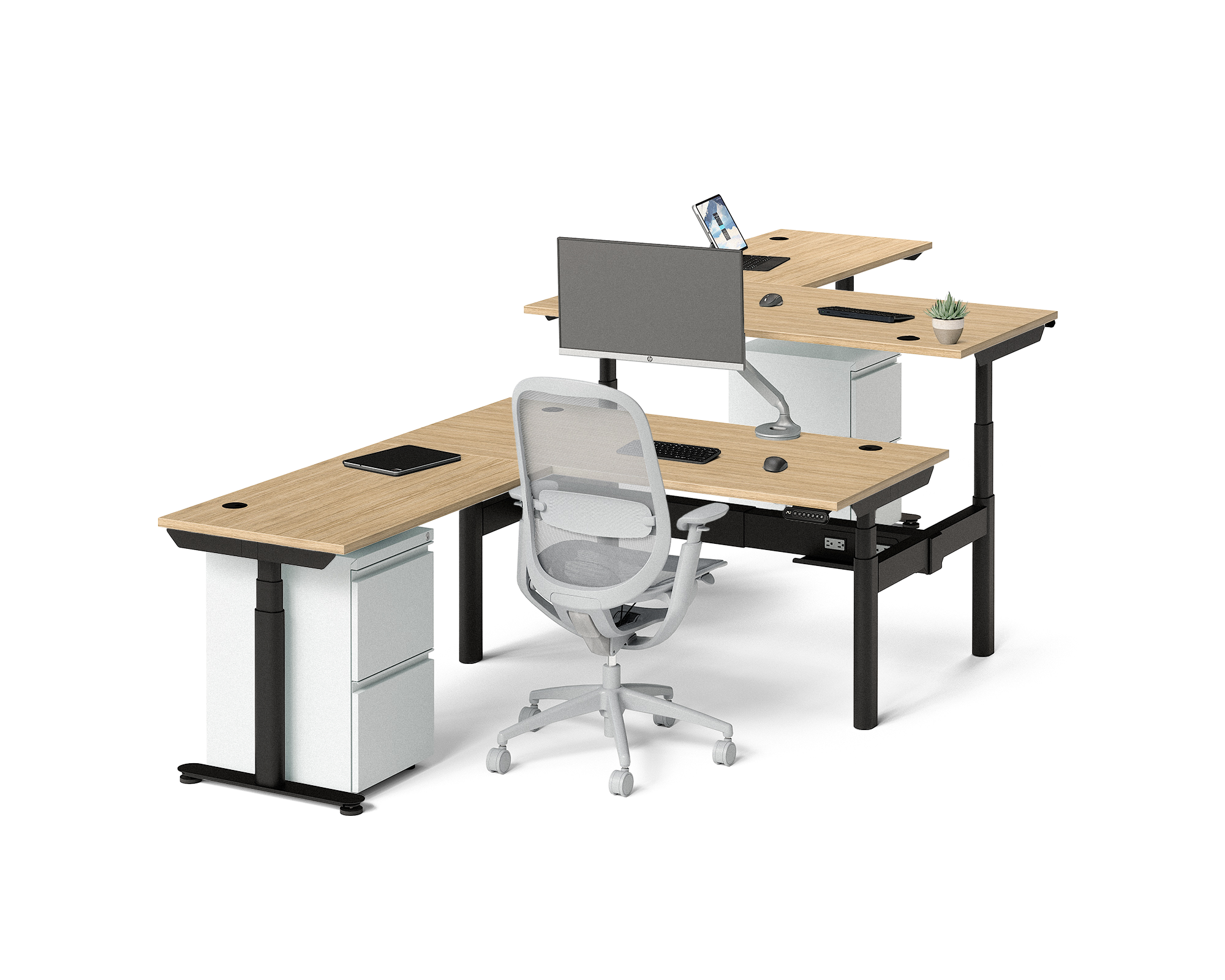 Sol L-Shaped Adjustable-Height Desks for 2