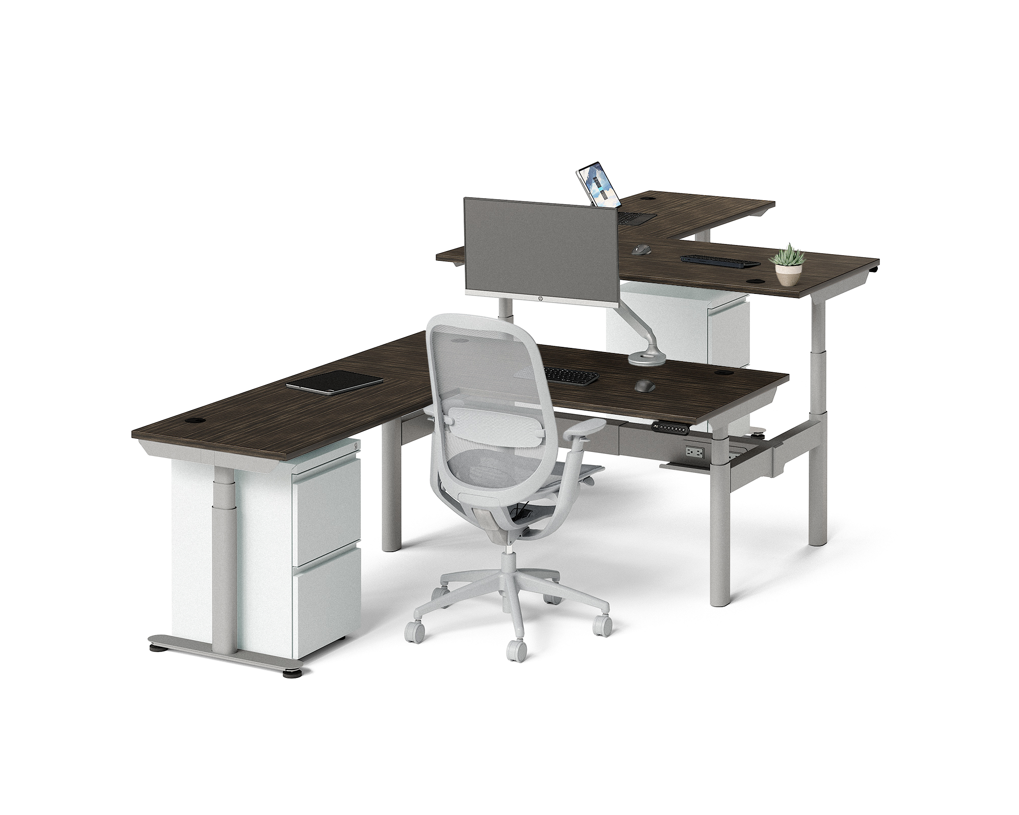 Sol L-Shaped Adjustable-Height Desks for 2