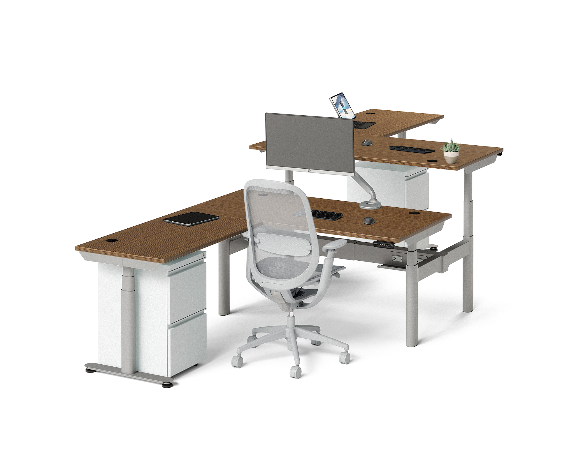 Sol L-Shaped Adjustable-Height Desks for 2
