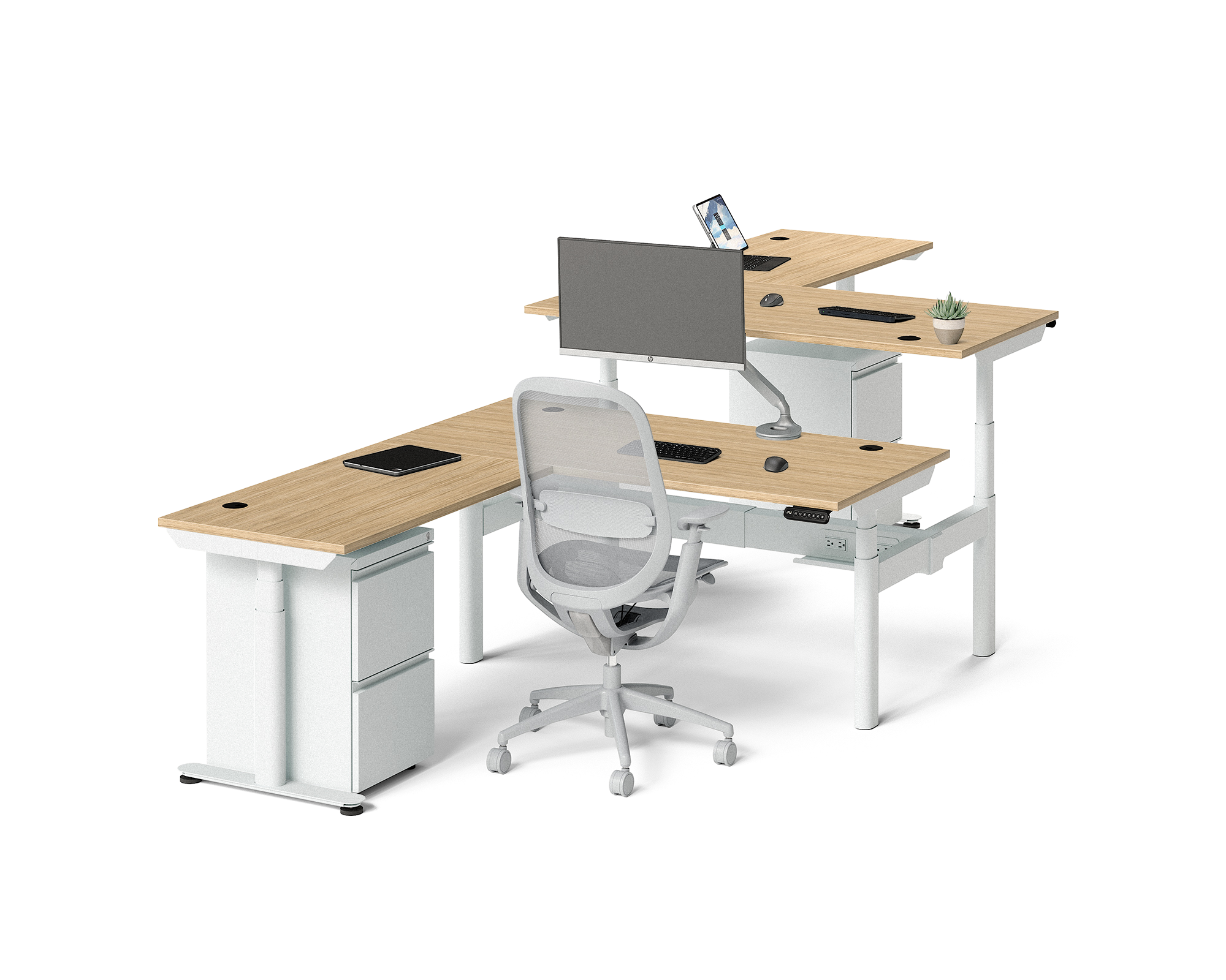 Sol L-Shaped Adjustable-Height Desks for 2