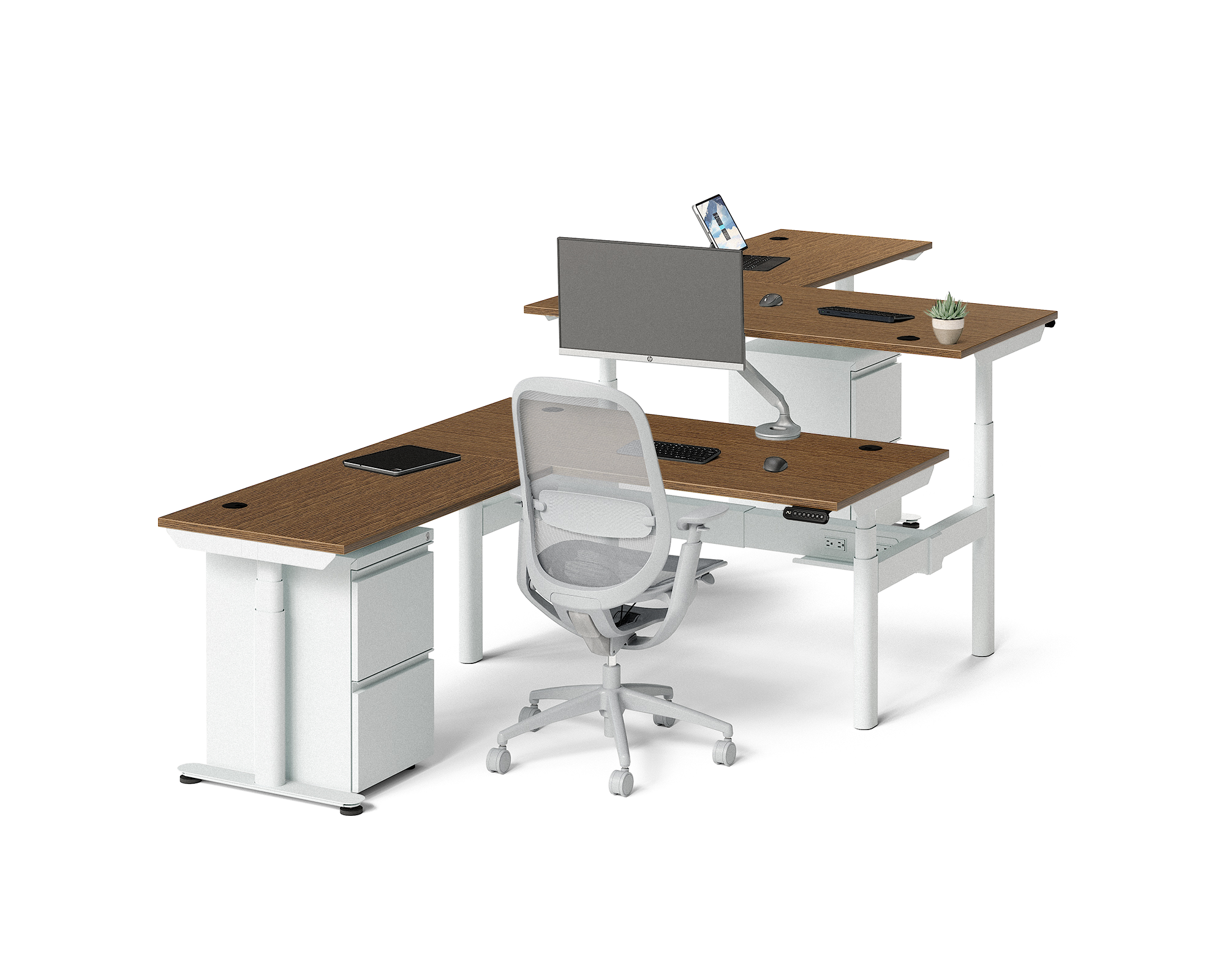 Sol L-Shaped Adjustable-Height Desks for 2