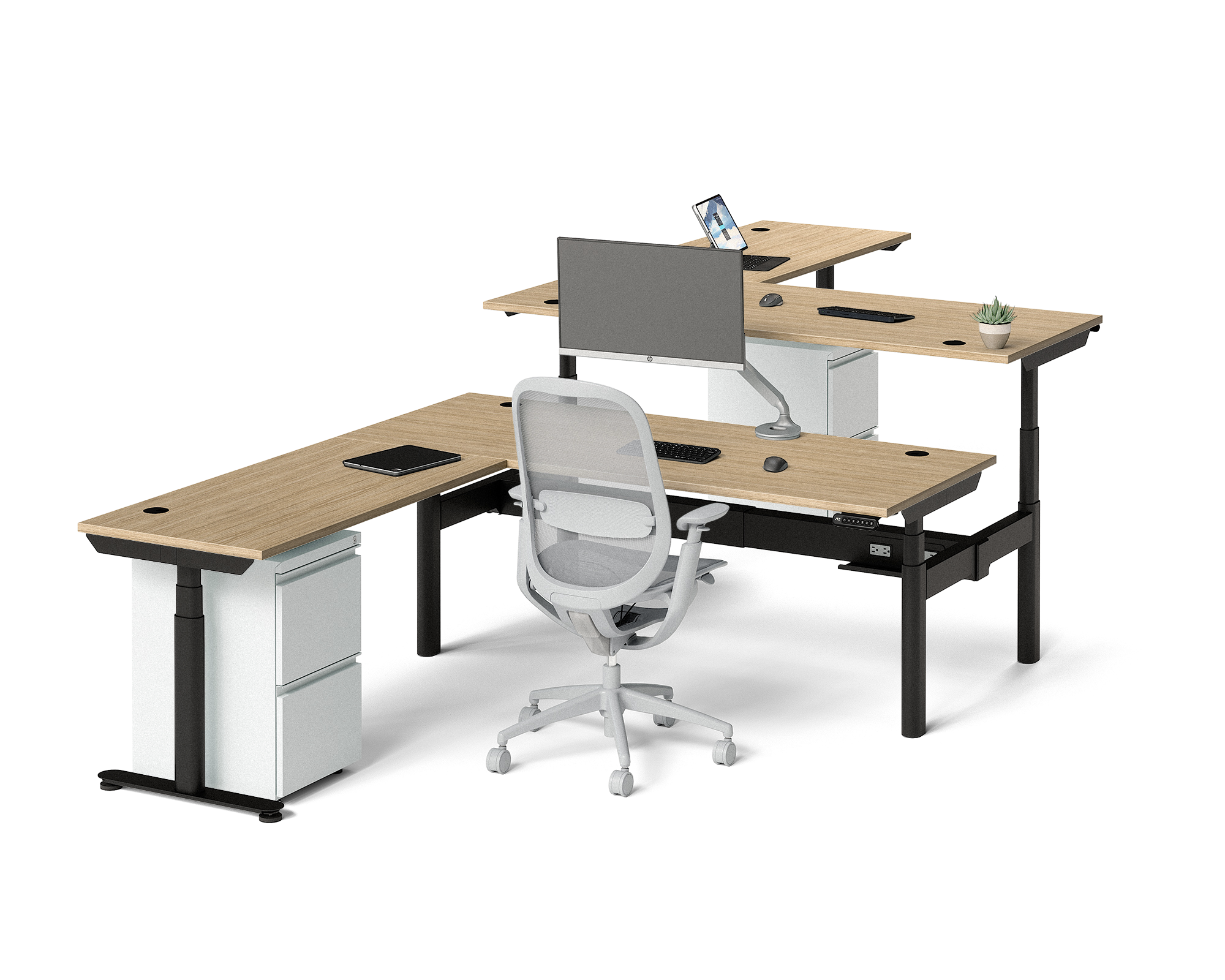 Sol L-Shaped Adjustable-Height Desks for 2