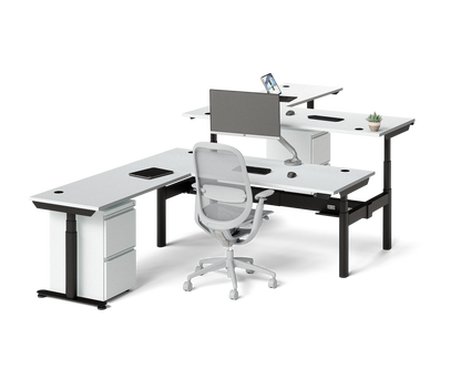 Sol L-Shaped Adjustable-Height Desks for 2