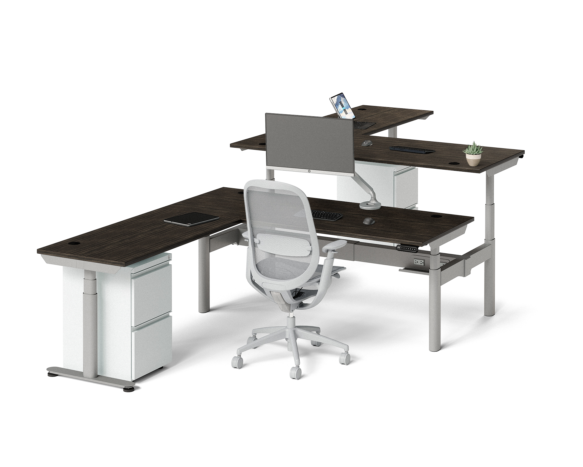 Sol L-Shaped Adjustable-Height Desks for 2