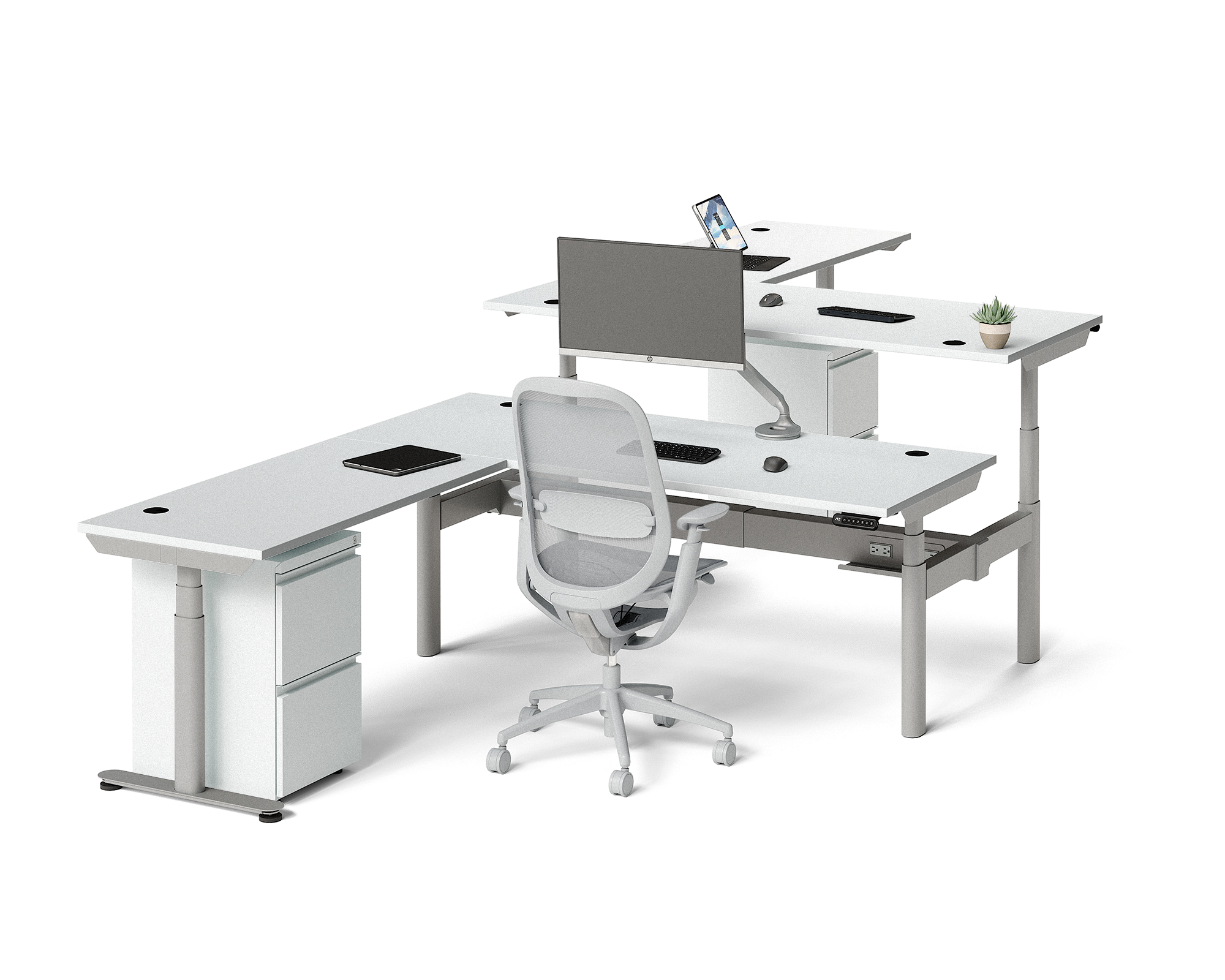 Sol L-Shaped Adjustable-Height Desks for 2