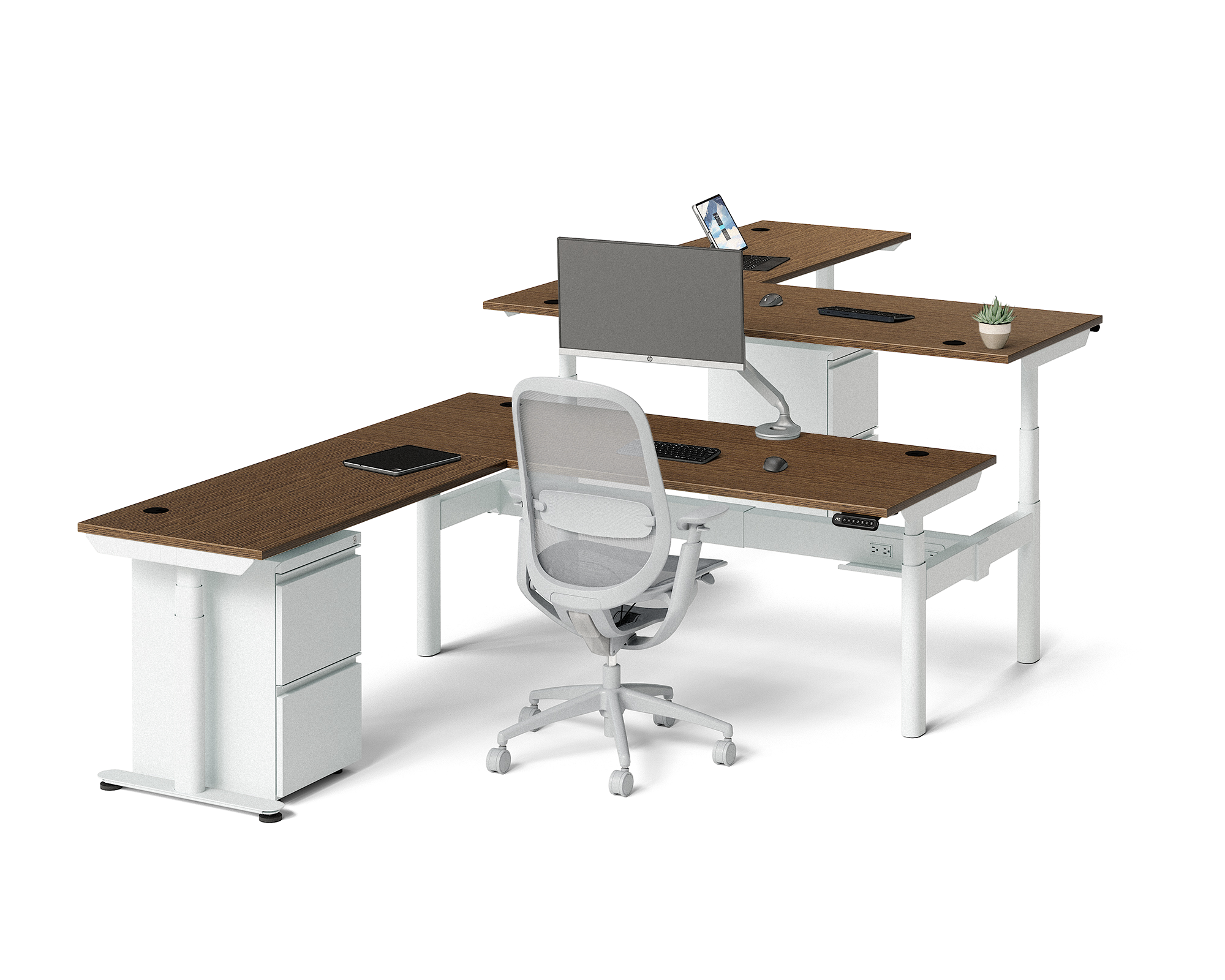 Sol L-Shaped Adjustable-Height Desks for 2