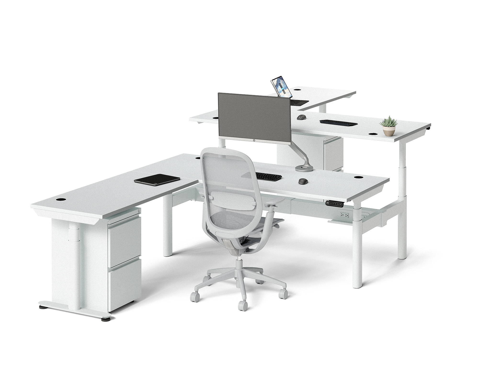 Sol L-Shaped Adjustable-Height Desks for 2