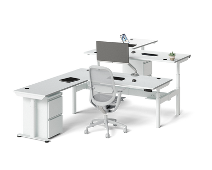 Sol L-Shaped Adjustable-Height Desks for 2