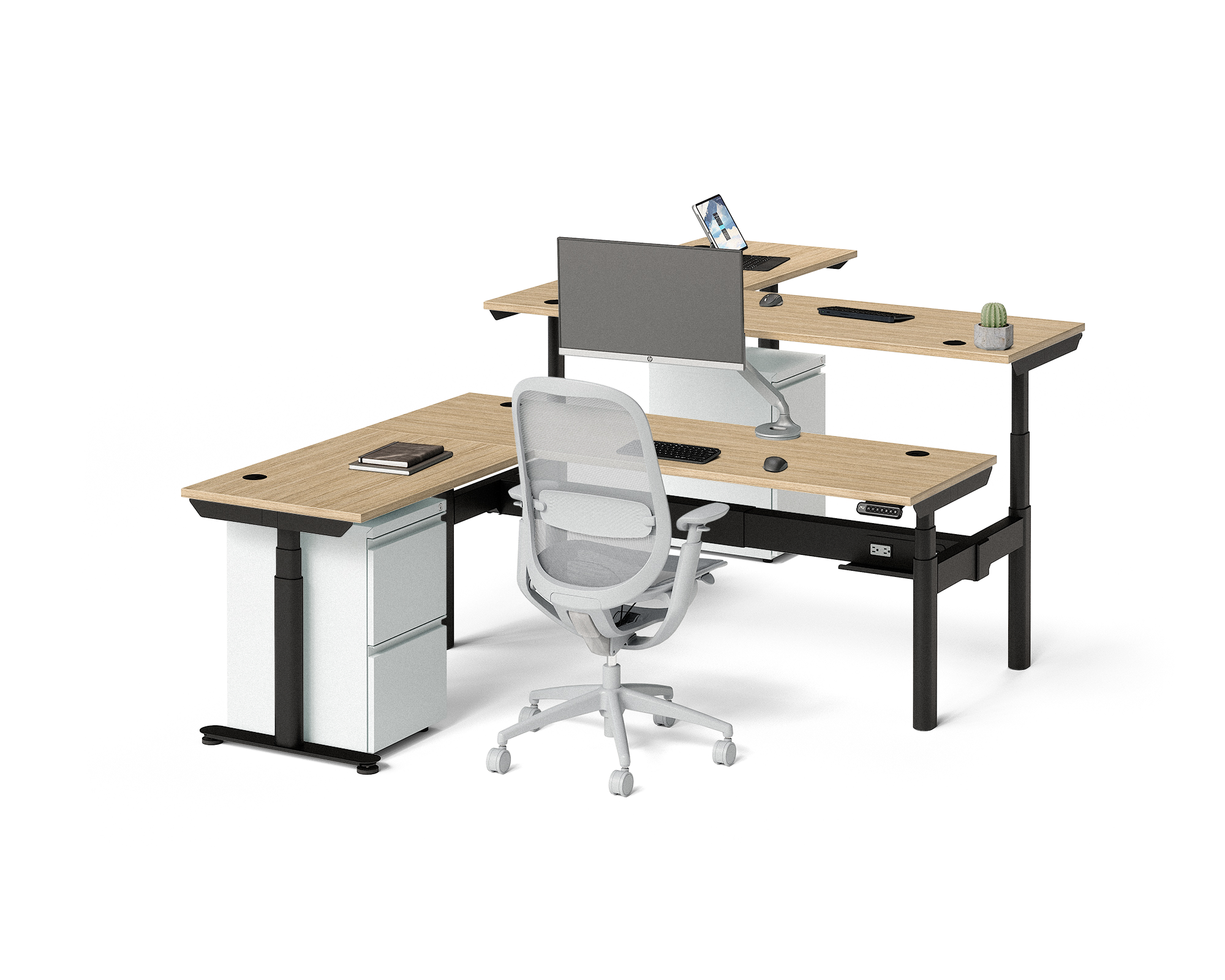 Sol L-Shaped Adjustable-Height Desks for 2