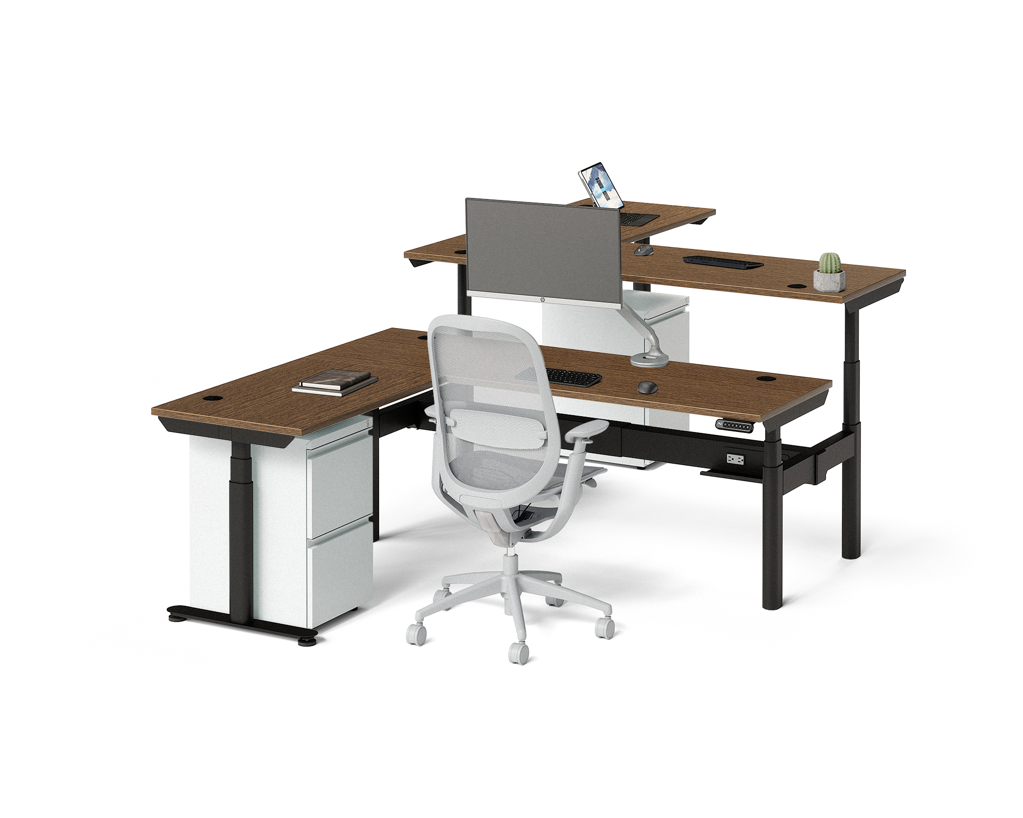 Sol L-Shaped Adjustable-Height Desks for 2