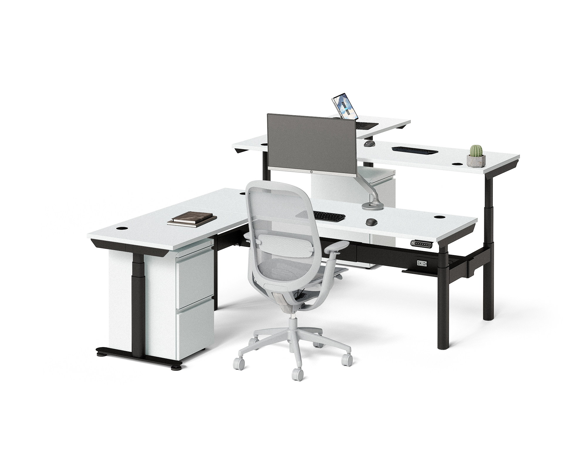 Sol L-Shaped Adjustable-Height Desks for 2