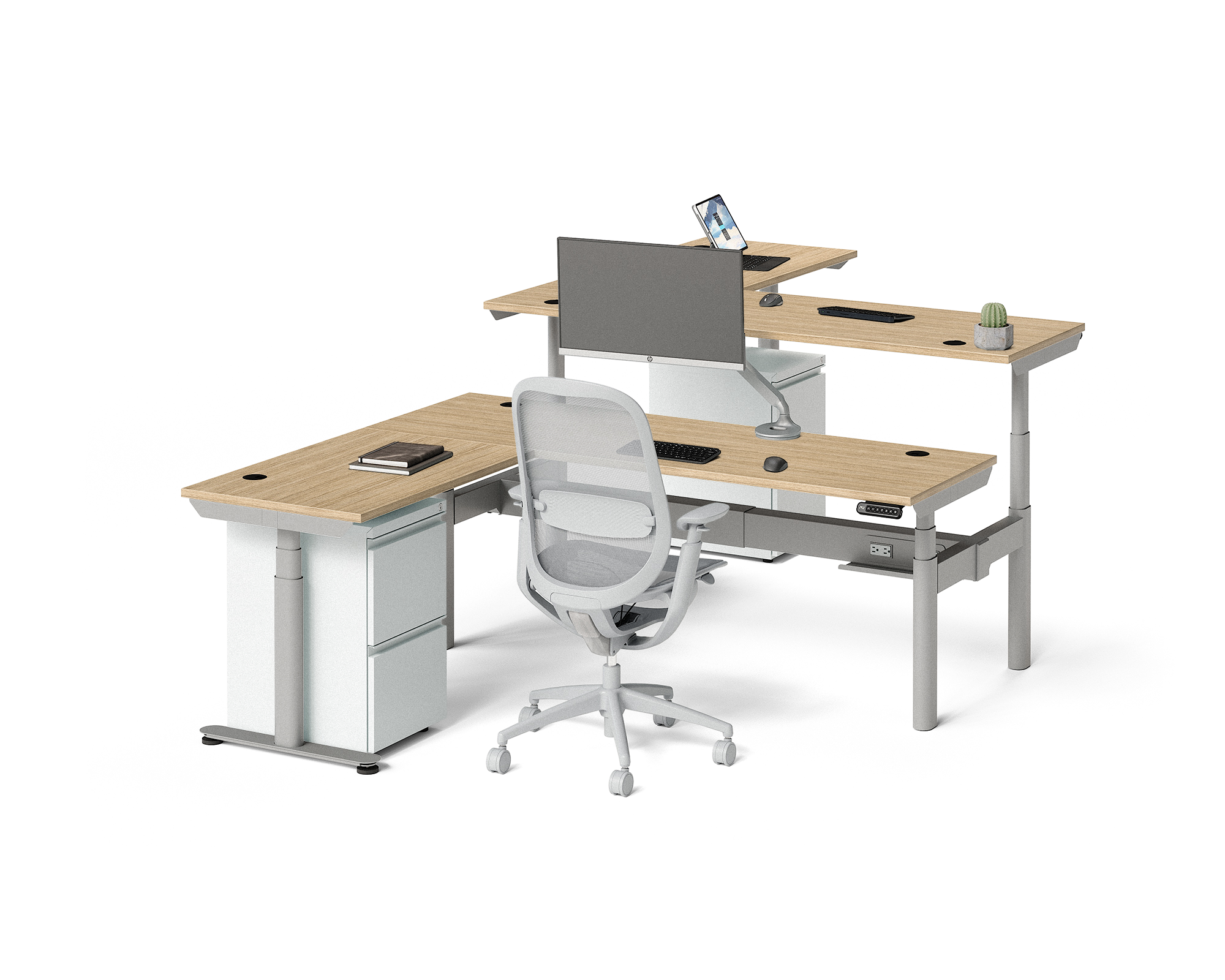 Sol L-Shaped Adjustable-Height Desks for 2