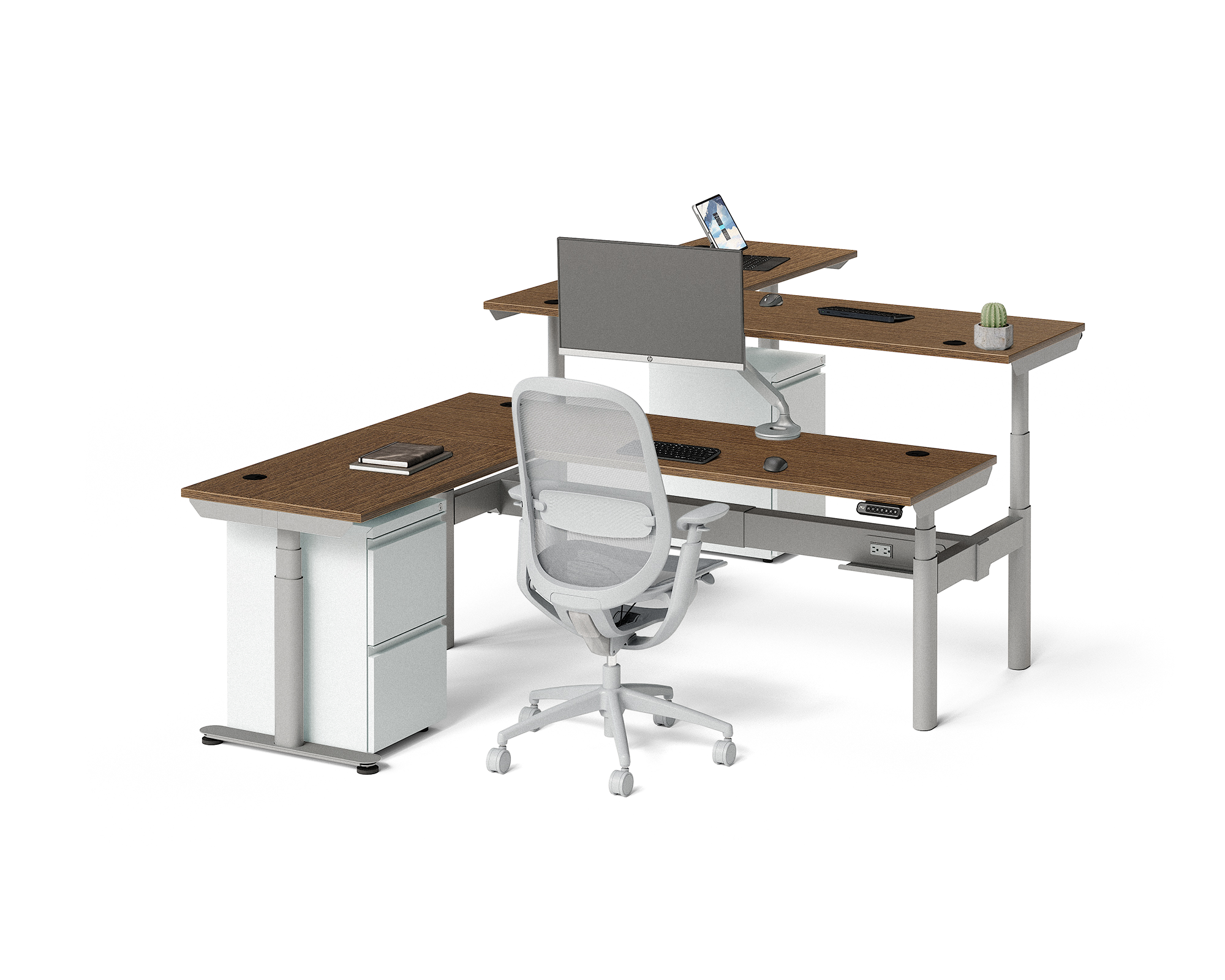 Sol L-Shaped Adjustable-Height Desks for 2