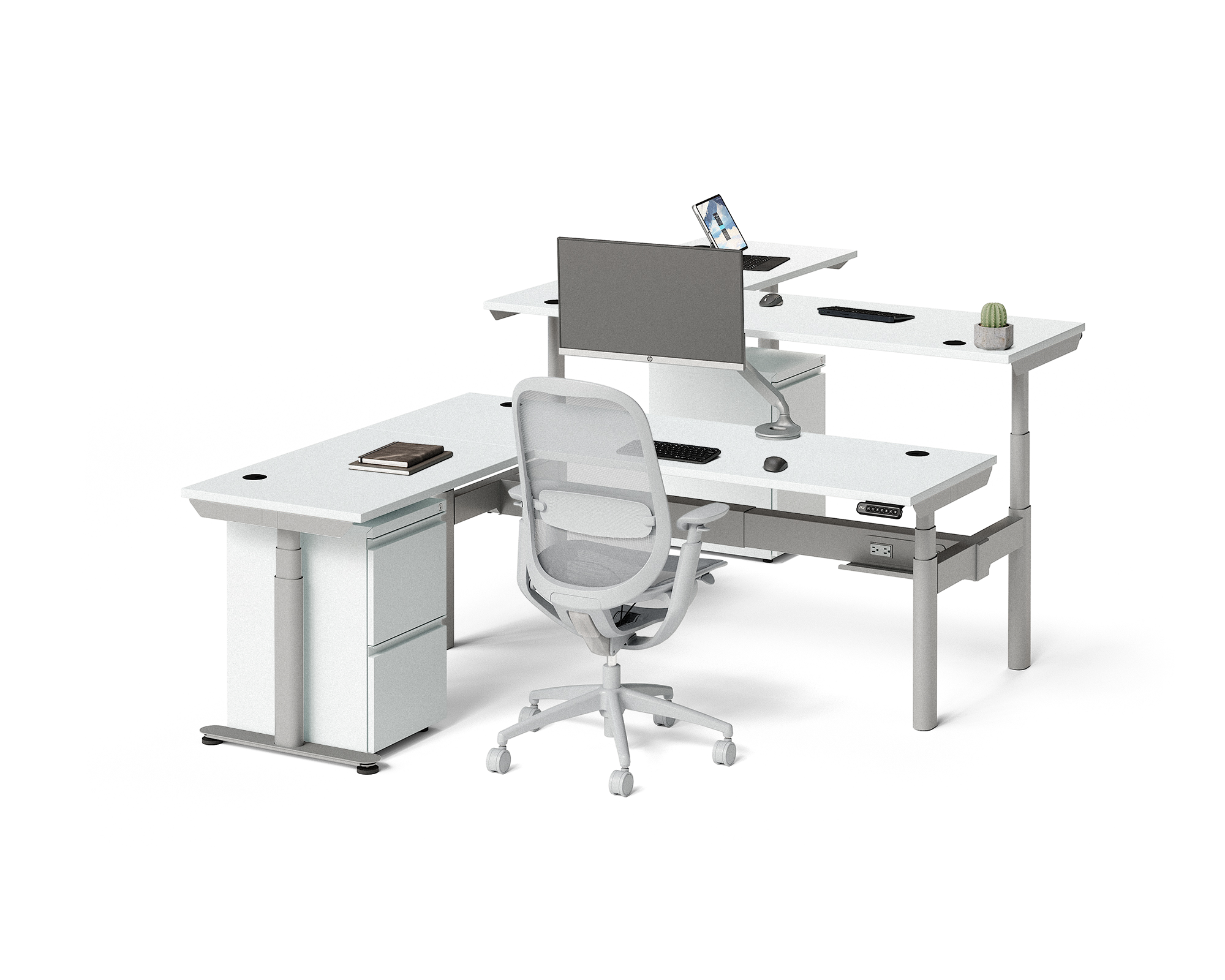 Sol L-Shaped Adjustable-Height Desks for 2