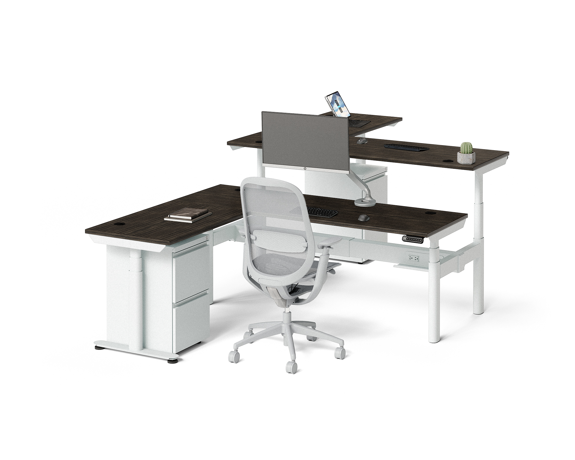 Sol L-Shaped Adjustable-Height Desks for 2